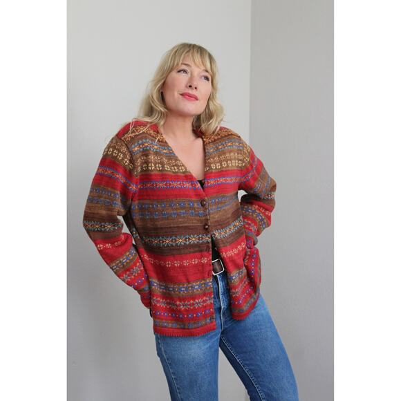 2000's Vintage Tiara International Knit Fair Isle Cardigan Sweater Women's MD LG - Picture 5 of 10